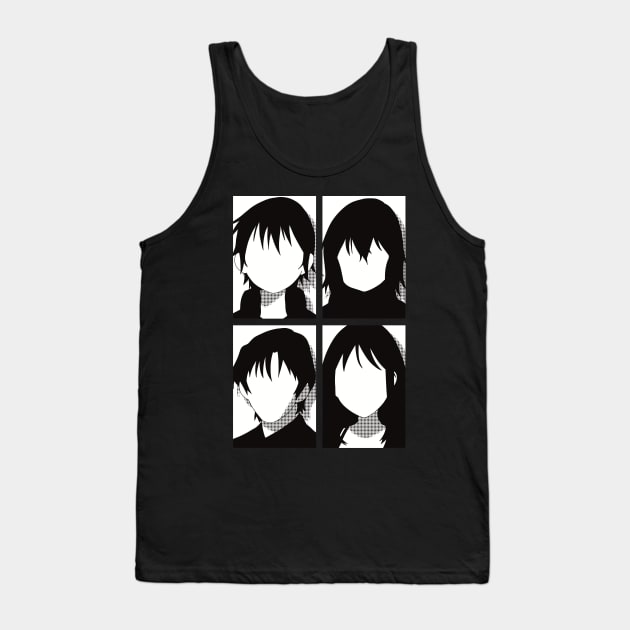 Erased anime | All main character in black and white pop art minimalist design | Satoru fujinuma x Kayo hinazuki x Airi katagiri x Gaku yashiro Tank Top by Animangapoi